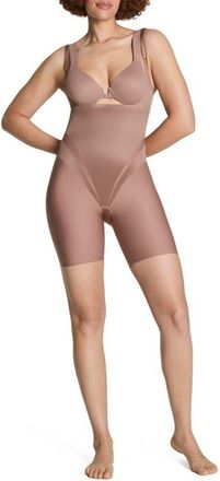 Spanx Open Bust Mid Thigh Shaper Bodysuit in Cafe Au Lait at Nordstrom, Size X-Small