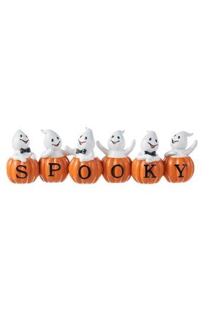 Glitzhome Halloween Polyresin SPOOKY Ghost Pumpkin Table Decor in Orange at Nordstrom, Size Medium