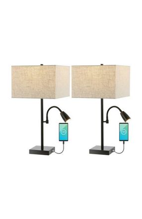 Jonathan Y Designs Austin 25.5 2-Light Farmhouse Industrial Iron LED Table Lamp with USB Charging Port and Adjustable Reading Light, Oil Rubbed Bronze at