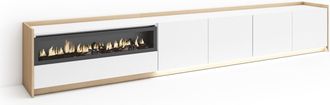 Skraut Home Skraut Home - Mueble Tv, Televisi&oacute;n, Muebles De Sal&oacute;n, Almacenaje, 310x37x50cm, Para Tv Hasta 80, Chimenea El&eacute;ctrica, Led, Estilo Moderno, Blanco Y Ro