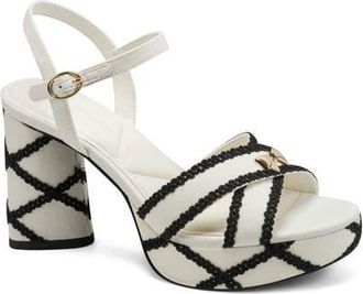 Karl Lagerfeld Hickory Stitch Platform Sandal in Cream at Nordstrom, Size 9