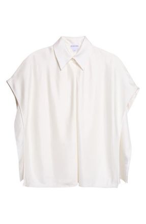 Bottega Veneta Layered Short Sleeve Silk Twill Button-Up Shirt in 9000 White at Nordstrom, Size 6 Us