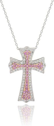 Suzy Levian Sterling Silver Pink Sapphire and Diamond Accent Cross Pendant