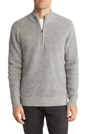 Schott NYC Half Zip Rib Wool Blend Sweater in Heather Grey at Nordstrom, Size Medium