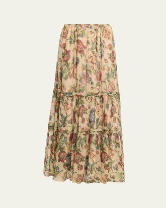 Kobi Halperin Zane Tiered Floral-Print Maxi Skirt