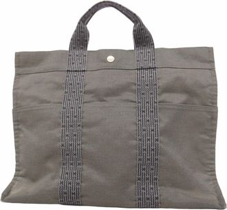 Herm&egrave;s Gray Canvas Tote Bag (Pre-Owned)