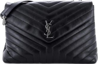 Saint Laurent Loulou Matelasse Chevron grote leren schoudertas - Zwart