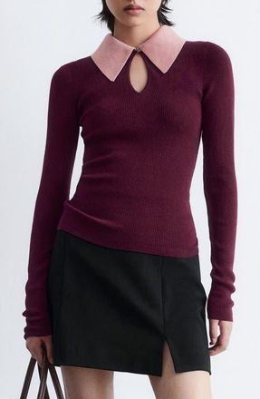 & Other Stories Keyhole Collar Rib Sweater in Red Dark at Nordstrom, Size X-Small
