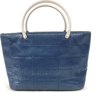 Chanel Blue Nylon Canvas Handbag Tote Bag (Pre-Owned)