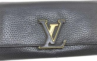 Louis Vuitton Black Noir Leather Long Wallet (Bi-Fold) (Pre-Owned)