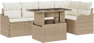 vidaXL Vidaxl - Conjunto De Sof&aacute; De Jard&iacute;n Con Coj&iacute;n 6 Pcs Beige Polirat&aacute;n