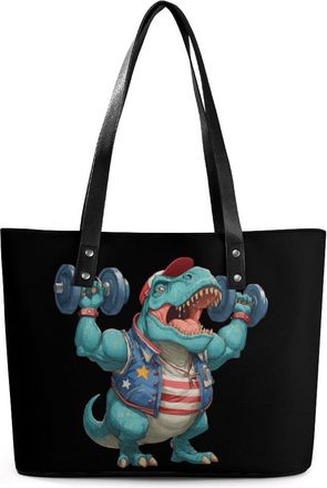 Generic Funny Weight Lifter Barbell Dinosaur Tote Bags for Women Cute Shoulder Purses Handbags