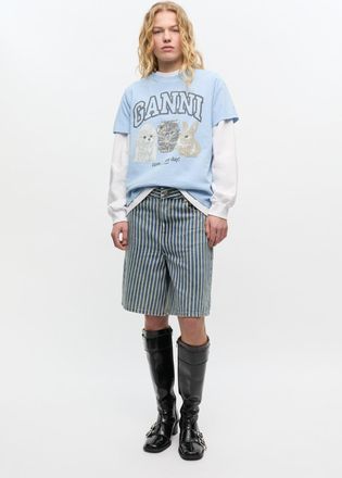 Ganni Soft Chambray Striped Denim Shorts - Size 24 Cotton