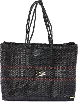 Lola's Bag Womens Travel Woven Line Tote Bag With Clutch In Black/burgundy