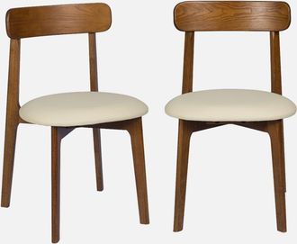 Sweeek Silla Vintage De Madera De Hevea Y Cuero Sint&eacute;tico, Set De 2