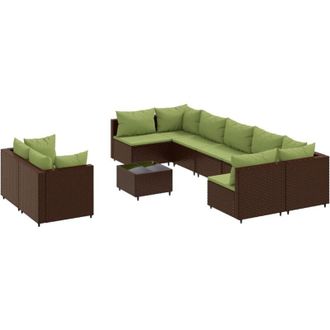 vidaXL Set De Sof&aacute;s De Jard&iacute;n 10 Pzas Y Cojines Rat&aacute;n Sint&eacute;tico Marr&oacute;n Vidaxl