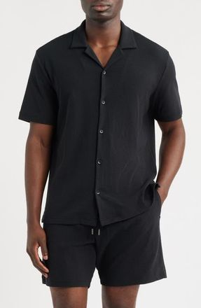 Nordstrom Seaport Knit Cotton Camp Shirt in Black at Nordstrom, Size Xx-Large