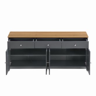 STILVORA Aparador Con 4 Puertas Y 3 Cajones, Estantes Ajustables, Estilo R&uacute;stico, En Mdf, Negro Y Gris, 160&times;37&times;75 Cm