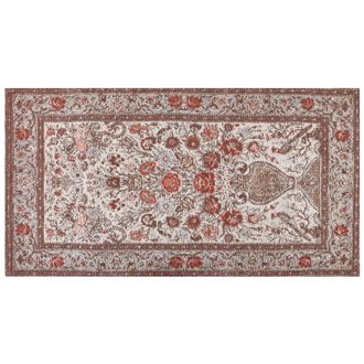 Beliani Alfombra De Algod&oacute;n Rojo Beige Verde 80 X 150 Cm Poli&eacute;ster Patr&oacute;n Floral Binnisz