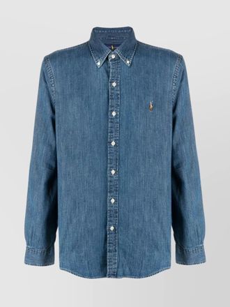 Ralph Lauren button-down collar denim shirt with curved hem