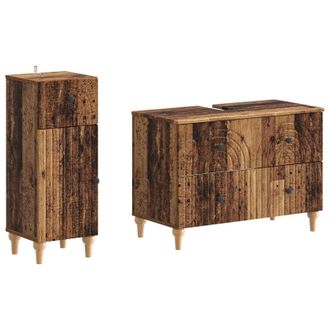 vidaXL Juego De Gabinete De Ba&ntilde;o De 2 Piezas Alkmaar Madera Envejecida Vidaxl