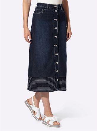 Heine Jeansrock HEINE, Damen, Gr. 36, blau, bleached, 81% Baumwolle, 17% Polyester, 2% Elasthan, unifarben, wadenlang, R&ouml;cke Jeansrock