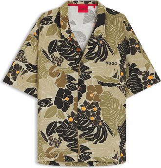 HUGO BOSS Heren Bloemenpatroon Shirt (Groen)