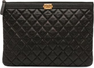 Chanel Pre-owned Quilted Zip Pouch - Dames - Vintage Clutch - Zwart - ONE Size - Vintage