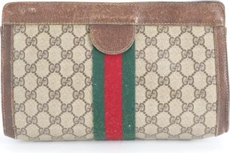 Gucci Sherry Line Brown Leather Coated Canvas Pouch (Pre-Owned)