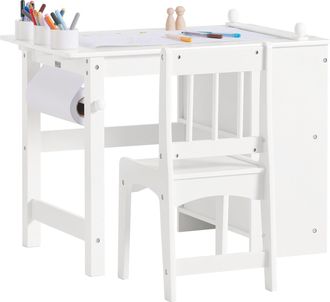 SoBuy Sobuy - Juego De Mesa Y Silla Infantil De Madera Escritorio Infantil Con 3 Portal&aacute;pices Blanco Kmb60-w Es
