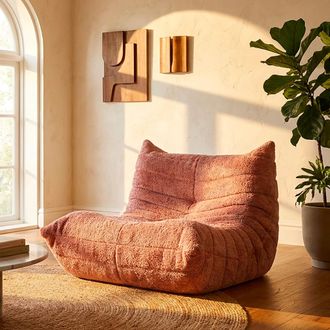 Dmora Poltrona Battam, Revestimiento En Tejido Boucl&egrave;, Estructura En Tejido, Altura Del Asiento 45 Cm, 27x27x108h Cm Rosa