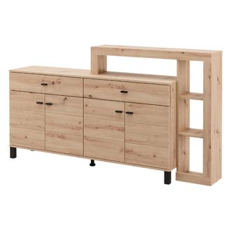 Dmora Aparador Chefch, Alacena 2 Cajones, 5 Estantes, Apertura Abatible, Corredera, 183x35x101h Cm Marr&oacute;n Roble Nodoso