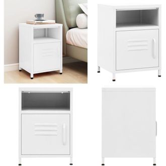 vidaXL Comodino Bianco 35x35x51 cm in Acciaio - Comodino moderno - Comodino con ripiano aperto