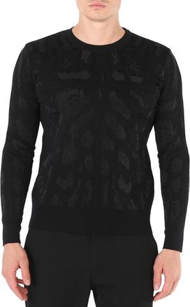 Roberto Cavalli Mens Black Lynx Jacquard Sweater, Size Medium