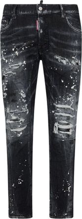 Dsquared2 Tidy Biker Jean Paint Splash versterkte gescheurde zwarte jeans