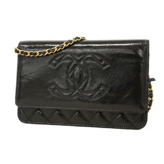 Chanel Black Patent Leather Chain/Shoulder Wallet (Pre-Owned)