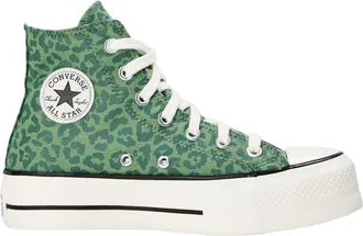 Converse All Star-sportschoenen met luipaardprint, canvas, plateauzool en hoge schacht voor dames (Groen)