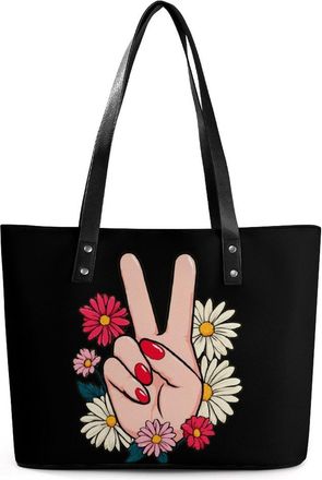 Generic Peace Hand Print Tote Bags for Women Cute Shoulder Purses Handbags