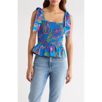 Sugarlips Bally Tropical Cazz Smocked Cotton Tank in Pink-Blue-Green at Nordstrom, Size X-Large