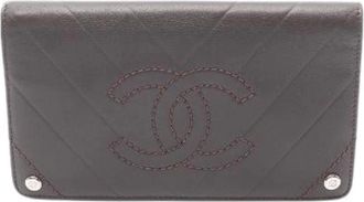Chanel Pre-owned Chevron V Stitch Leren Lange Bifold Portemonnee - Dames - Vintage Accessoires - Bruin - ONE Size - Leer - Vintage