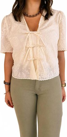 Dear John Denim Cielo Embroidered Tie Front Blouse In Cream