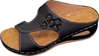 Generic Womens Wedge Heel Sandals Open Toe Sandals Fashion Flower Decoration Bohemian Dress Sandal Lightweight And Comfortable Summer Shoes (4.5)