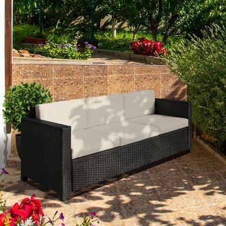 OUTSUNNY Rattan Wicker 3-seater Sofa Chair Patio Furniture w/ Cushion in Black