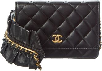 Chanel Black Lambskin Leather Quilted Mini Romance Wallet On Chain (Authentic Pre-Loved)