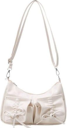 Generic Pu Leather Ruched Crossbody Bag, Women Ruched Drawstring Strap Underarm Bag Simple Handbag(White)