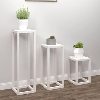 Berkfield Home Beautiful 3 Piece Plant Stand Set White Solid Wood Pine