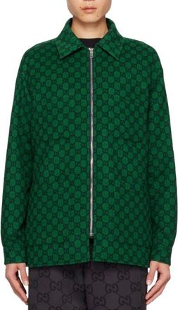 Gucci Mens Green Monogrammed Padded Wool-felt Bomber Jacket Size XXL
