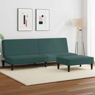 vidaXL Vidaxl - Sof&aacute; Cama De 2 Plazas Con Taburete Terciopelo Verde Oscuro