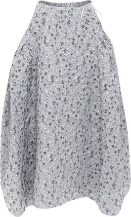 Cecilie Bahnsen 2021 silver metallic cloque overlay flared midi skirt UK6 XS
