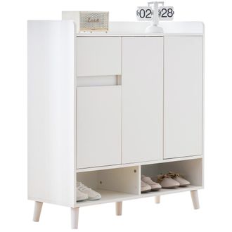 STILVORA Mueble Zapatero Con Estantes Ajustables Y Compartimentos Abiertos, Patas De Madera Maciza, Para Entrada, 90&times;35&times;99 Cm
